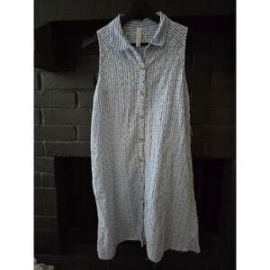 Anthropologie Kismet Blue white Eyelet Embroidered Midi Shirt Dress size 10